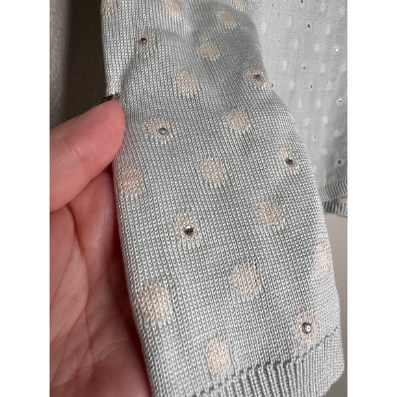 Mel & Lisa Light Blue Polka Dot Embellished Silk Knit Cardigan and Top set S - Picture 2 of 10